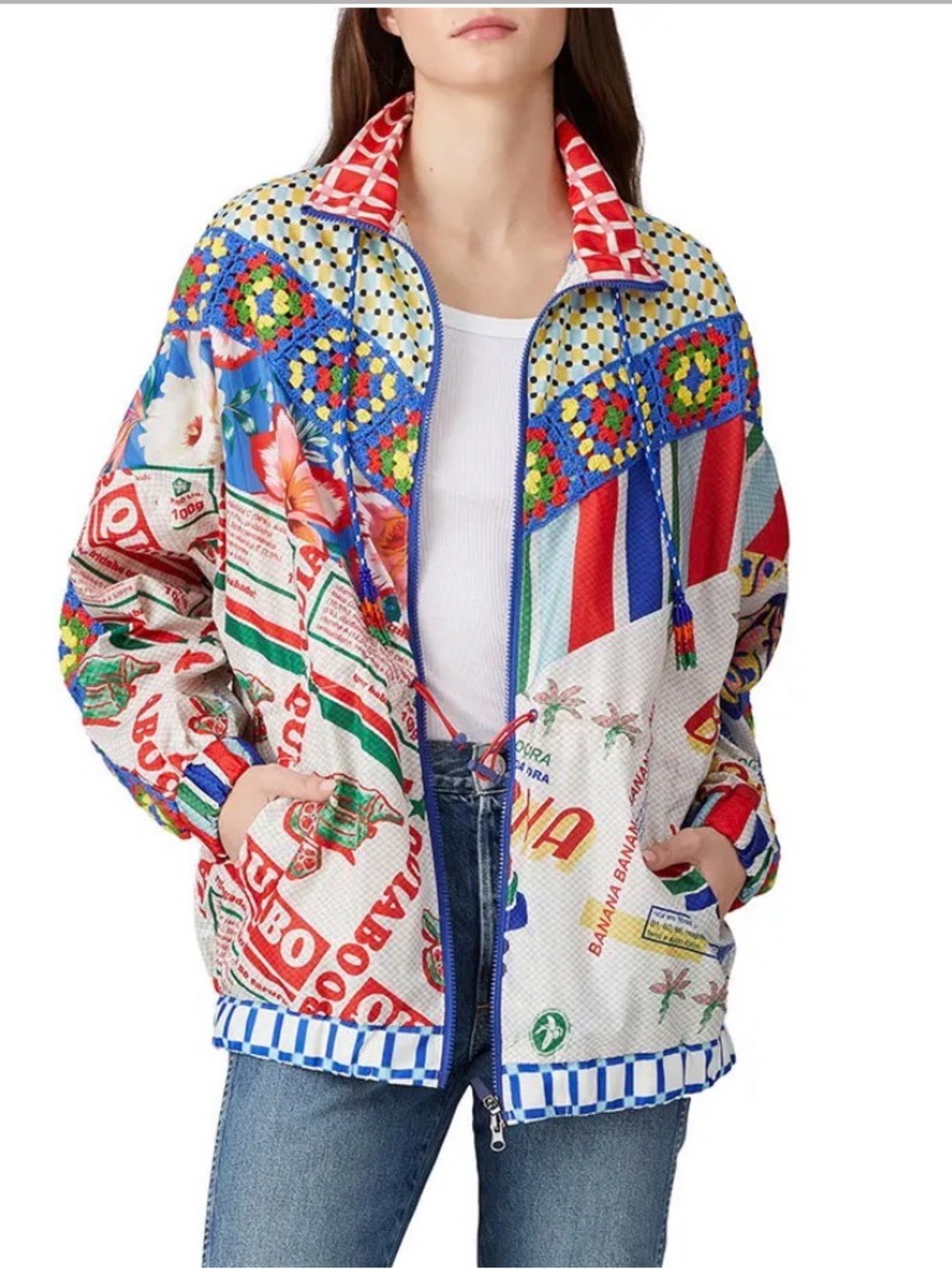 Farm Rio Carnival Mix Jacket size XS colorful crochet